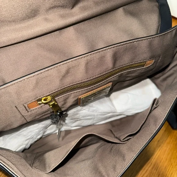 J. Crew Navy Blue leather and suede women purse/ briefcase. - Picture 3 of 5